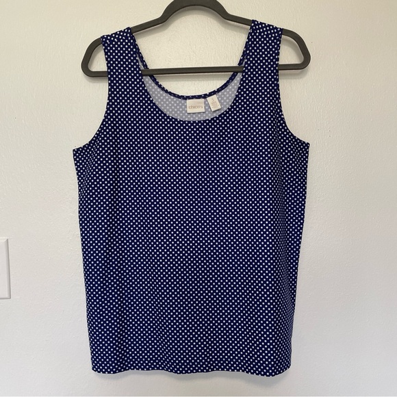 CHICOS BUNDLE (2) TANK POLKA DOT SIZE 3 (XL) SLEEVELESS NAVY DOT & DRK BLUE DOT - Picture 8 of 9